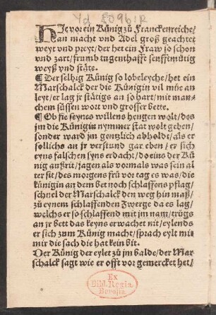 HJe vor ein Künig zu Franckenreiche/ || an macht vnd Adel groß geachtet || weyt vnd preyt/