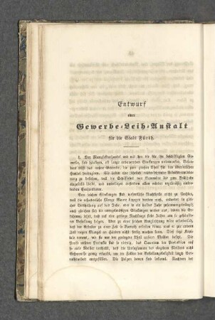 Entwurf einer Gewerbe-Leih-Anstalt für die Stadt Fürth.