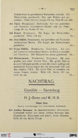 Nachtrag. Gemälde-Sammlung (Nr. 869-909)