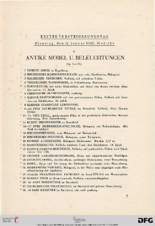 Antike Möbel und Beleuchtungen (Nr. 1-119)