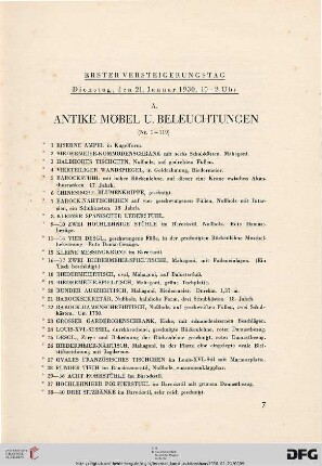 Antike Möbel und Beleuchtungen (Nr. 1-119)