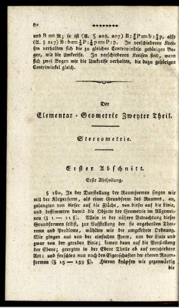 Der Elementar: Geometrie Zweyter Theil. Stereometrie.