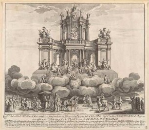 Veduta della machina di fuoco artifizziato fatta innalzare in Piazza di Spagna (Festarchitektur mit Feuerwerk auf der Piazza di Spagna in Rom anlässlich der portugiesisch-spanischen Doppelhochzeit)