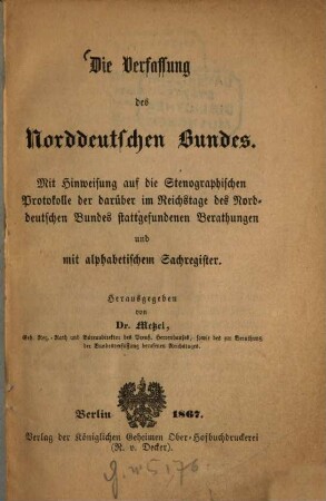 Die Verfassung des Norddeutschen Bundes