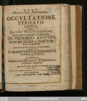 Disputatio Posterior, De Occvltatione Veritatis Licita