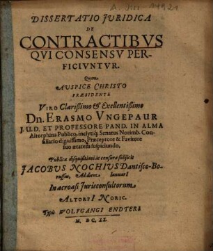 Dissertatio Iuridica De Contractibus Qui Consensu Perficiuntur