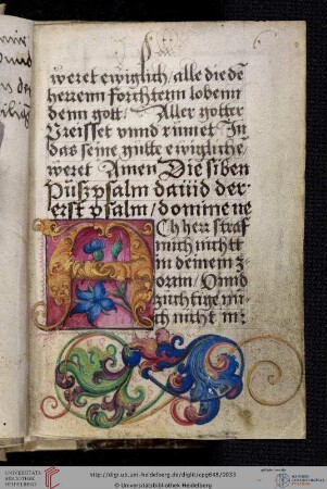 Die sieben Busspsalmen, in der Übersetzung Martin Luthers, 1524. [Anfang fehlt]