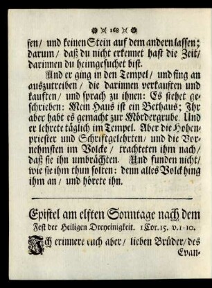 Epistel am elften Sonntage nach dem Fest der Heiligen Dreyeinigkeit.