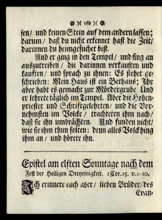 Epistel am elften Sonntage nach dem Fest der Heiligen Dreyeinigkeit.