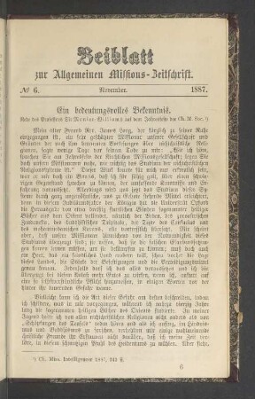 Beiblatt N° 6. November. 1887