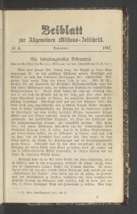 Beiblatt N° 6. November. 1887