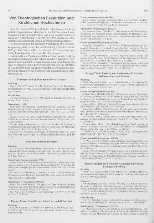 Von theologischen Fakultäten und kirchlichen Hochschulen