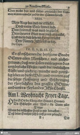 Am I. Weyhnacht Feyer-Tage