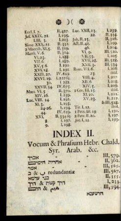 Index II. Vocum & Phrasium Hebr. Chald. Syr. Arab. & c.