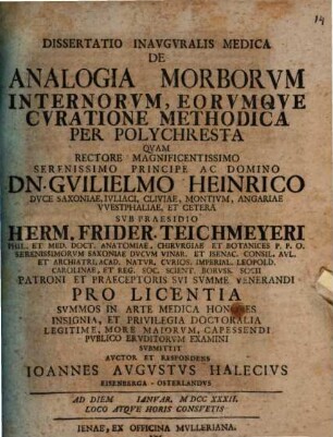 Diss. inaug. med. de analogia morborum internorum, eorumque curatione methodica per polychresta