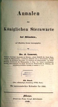Annalen der Königlichen Sternwarte bei München, 3. 1851