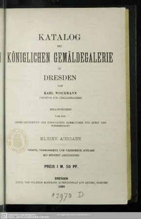 Katalog der königlichen Gemäldegalerie zu Dresden