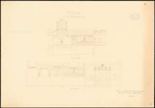 Badeanstalt: Längsschnitt, Querschnitt 1:100