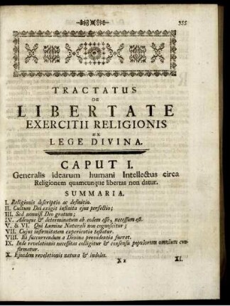 Tractatus De Libertate Exercitii Religionis Ex Lege Divina.