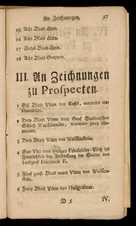 III. An Zeichnungen zu Prospecten.