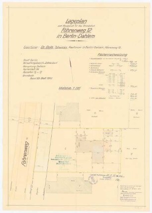 Garten Dr. Bolle, Berlin-Dahlem. Umbau: Lageplan Grundstück Vermessungskarte 1:200