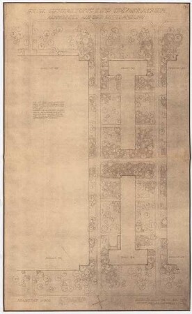 Gartenanlage Werksgelände Flugmotorenwerke Ostmark, Wien: Grundriss Bepflanzungsplan (Ausschnitt) 1:200