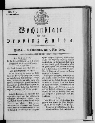 Nr. 19, Ausgabe vom 8. Mai 1830