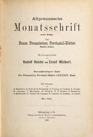 Altpreußische Monatsschrift. 33 = Bd. 99. 1896