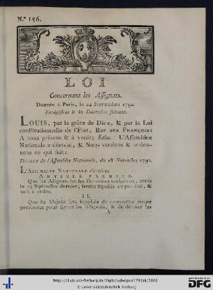 Loi Concernant les Assignats.