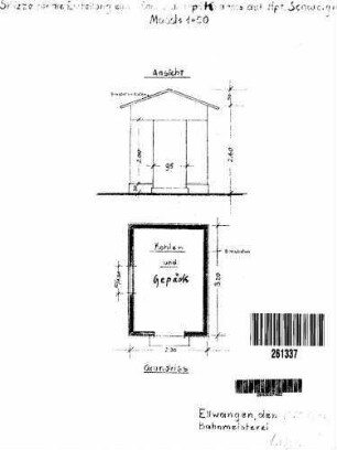 Schweighausen: Nebengebäude Kohlen- u.Gepäckraum Grundriß EG,Giebelansicht