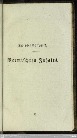 Zweyter Abschnitt. Vermischten Inhalts