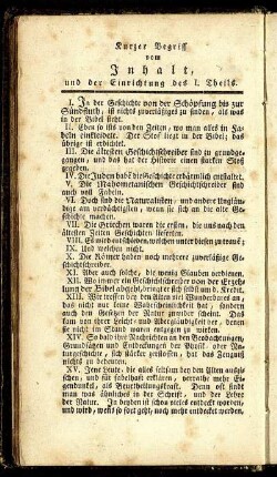 Kurzer Begriff vom Inhalt, und der Einrichtung des I. Theils.