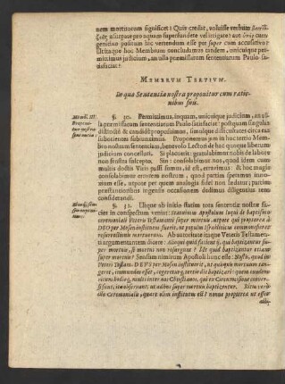 Membrum Tertium. In quo Sententia nostra proponitur cum rationibus suis