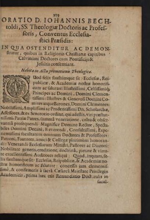 Oratio D. Iohannis Bechtoldi, Ss. Theologiae Doctoris Professoris, Conventus Ecclesiastici Praesidis: