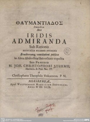 Thaumantiados thaumasia Sive Iridis Admiranda
