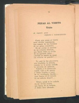Penas al Viento : Triste. - Al exquisito poeta Carlos C. Sanguinetti.