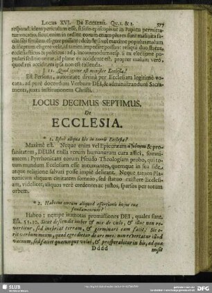 Locus Decimus Septimus. De Ecclesia