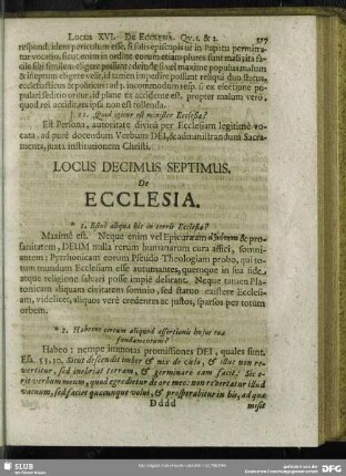 Locus Decimus Septimus. De Ecclesia