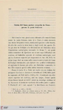 4.Ser.5.1887: Statua del buon pastore scoperta in Roma presso la porta Ostiense