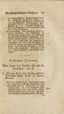 Siebenter Zeitraum. Von Karln dem Großen bis auf die Kreutzzüge, 300 J.
