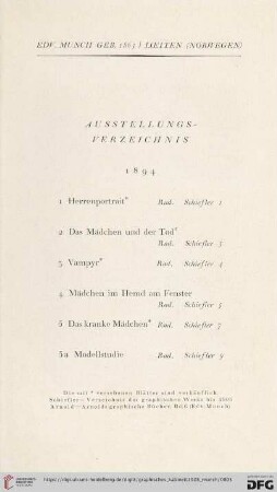 Ausstellungsverzeichnis (Nr. 1-89)