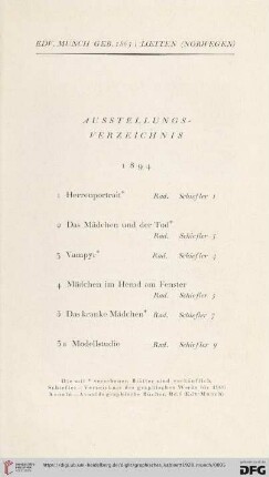 Ausstellungsverzeichnis (Nr. 1-89)