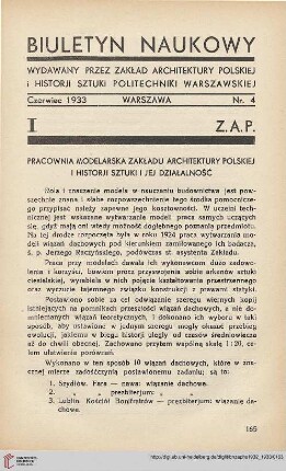 1: Pracownia modelarska Zakładu Architektury Polskiej i Historji Sztuki i jej działalność