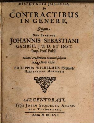 Disputatio Juridica, De Contractibus In Genere