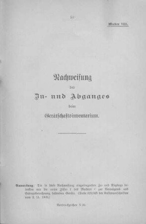 Nachweisung des Zu- und Abganges beim Gerätschaftsinventarium.