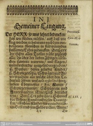 Leichenpredigt : Leichpredigt. Gemeiner Eingang. Eingang der Predigt. Abhandelung