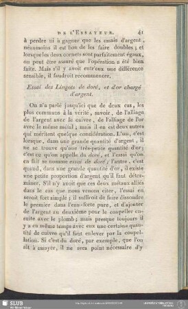 Essai des Lingots de doré, et d'or chargé d'argent