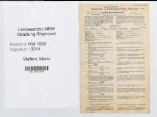 Entnazifizierung Maria Wefers, geb. 24.06.1902 (Angest.)
