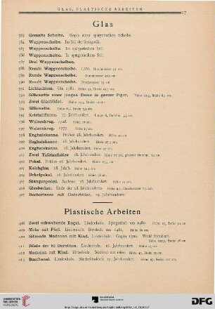 Plastische Arbeiten (Nr. 408-472)