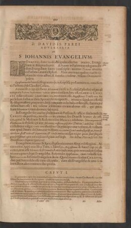 D. Davidis Parei Adversaria In S. Iohannis Evangelium.